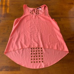 "Blush" Hi-Lo Tank Top Blouse, Square Cutouts